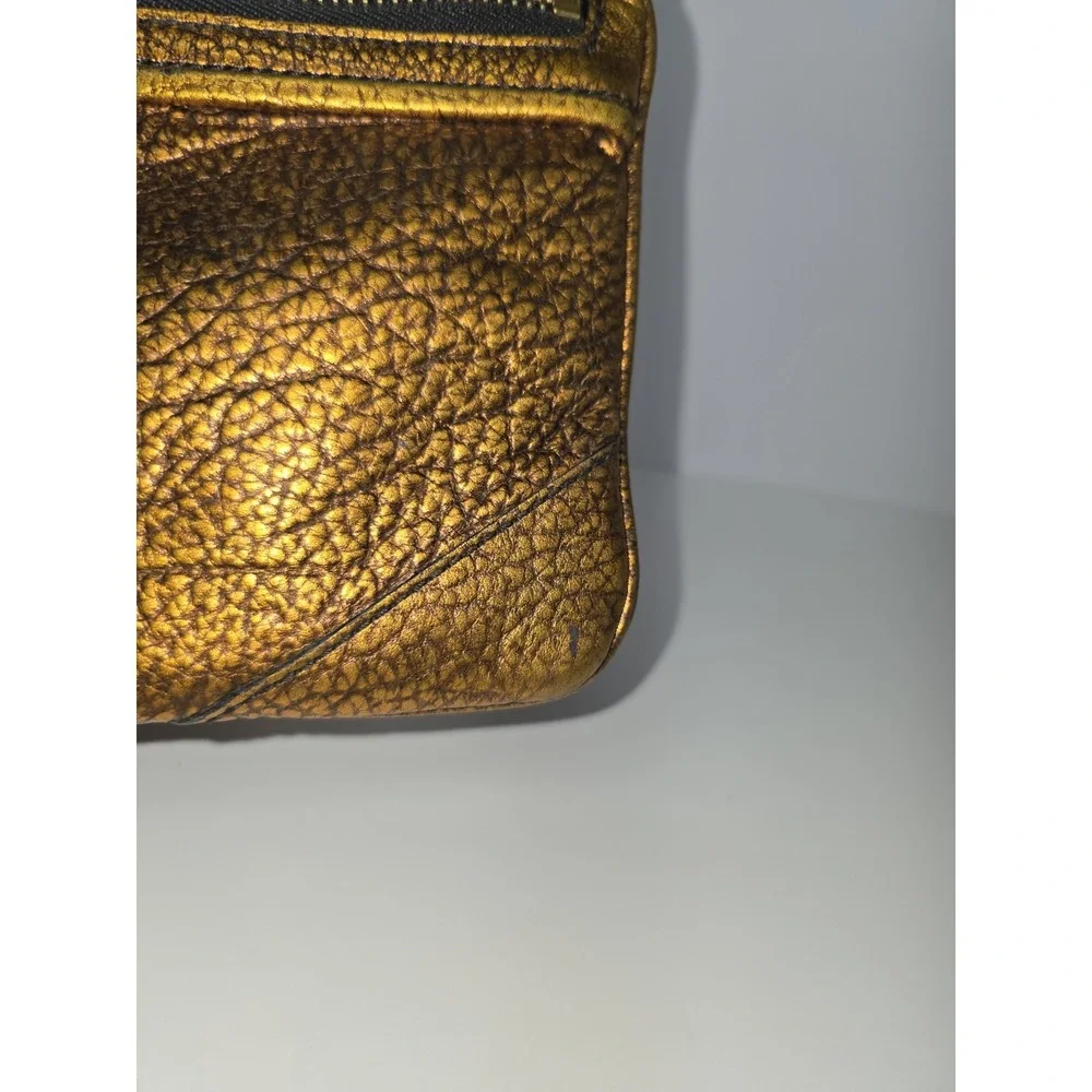 Burberry Metallic Copper Crackled Pebble Leather Wristlet Purse Clutch